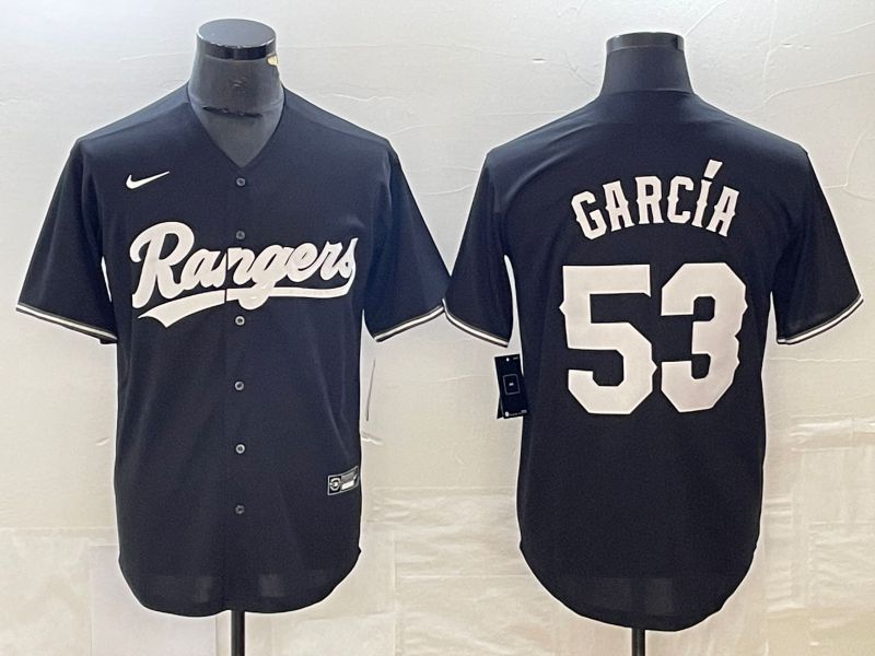 Men Texas Rangers #53 Garcia Black Game Nike 2023 MLB Jersey style 1